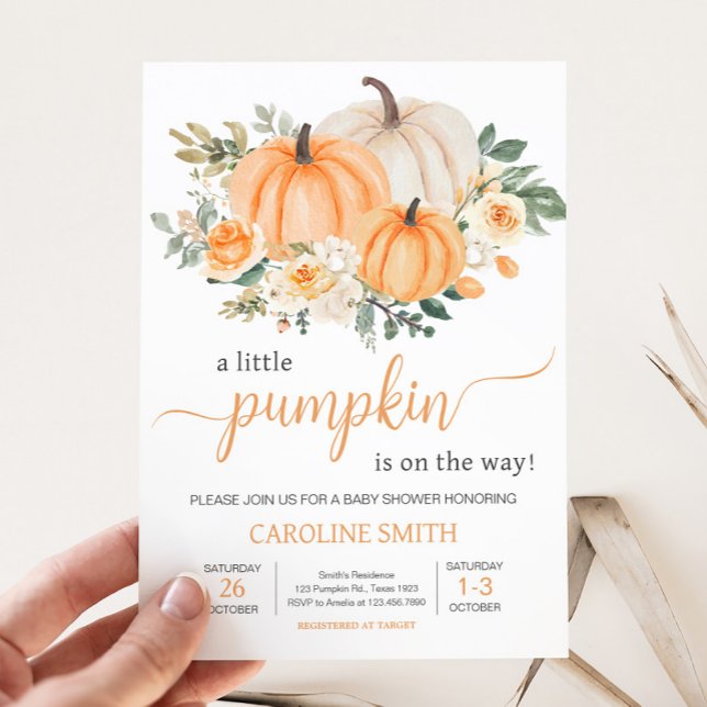 Invitation Citrouille Floral Orange Fall (Fall Pumpkin Baby Shower Invitation )