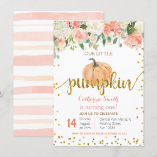 Invitation Citrouille Floral Pink Gold 1er anniversaire