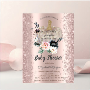 Invitation Citrouille, Floral, Rose Gold Étincelle Baby Showe