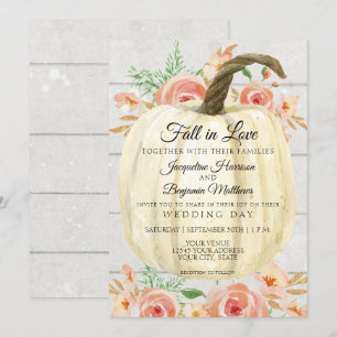 Invitation Citrouille floral rustique Pêche Corail White Ship