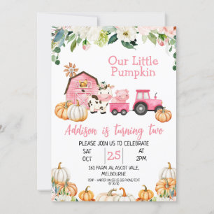 Invitation Citrouille Floral Tracteur ferme Anniversaire Invi