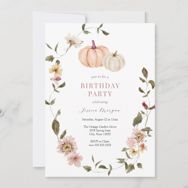 Invitation Citrouille Floral Wreath Anniversaire (Devant)