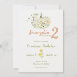 Invitation Citrouille Florale Aquarelle 2e Anniversaire