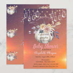 Invitation Citrouille Florale Élégante,Lumières, Baby Shower