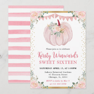 Invitation Citrouille Florale Rose Clair Automne Douce 16 Ans