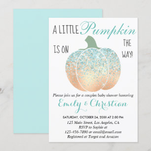Invitation Citrouille Glam Aqua Turquoise Pailletée Baby Show