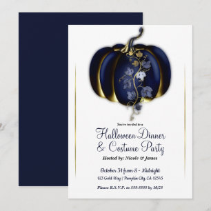 Invitation Citrouille Glamour Or Bleu de Nuit Soirée d'Hallow