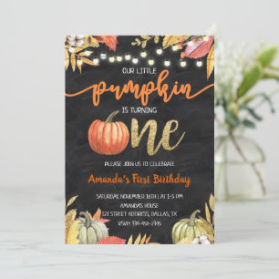 Invitation Citrouille Gold Fall Chalkboard Premier anniversai