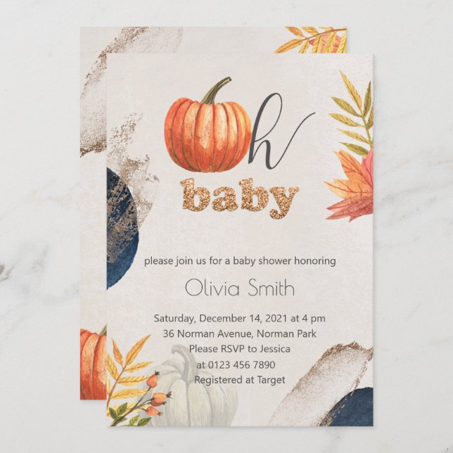 Invitation Citrouille Gold Fall Oh Baby Baby shower (Devant / Derrière)