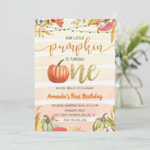 Invitation Citrouille Gold Fall Orange First Birthday Invitat