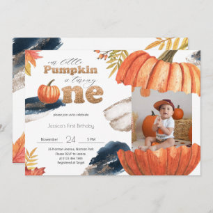 Invitation Citrouille Gold Fall Premier Anniversaire Avec Pho
