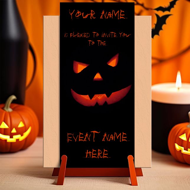 Invitation Citrouille Halloween 001 (Customizable invitation with the image of a scary smiling halloween carved pumpkin. )