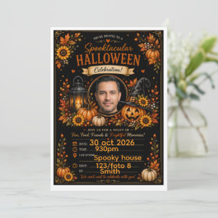 Invitation Citrouille Halloween Aquarelle Noire Personnalisée