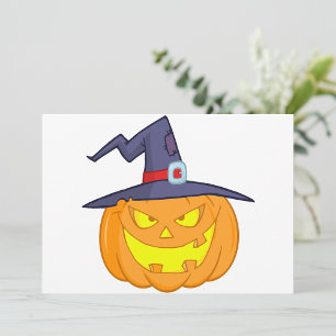 Invitation Citrouille Halloween avec un Casquette sorcier Inv