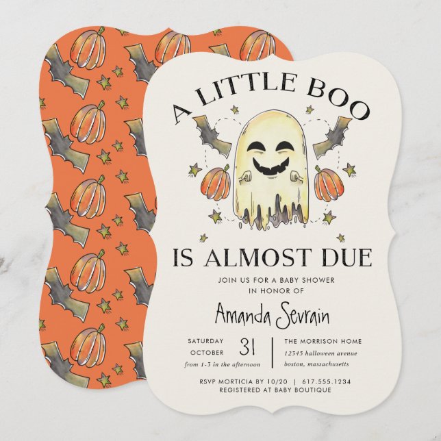 Invitation Citrouille Halloween Ghost Little Boo Baby shower (Devant / Derrière)
