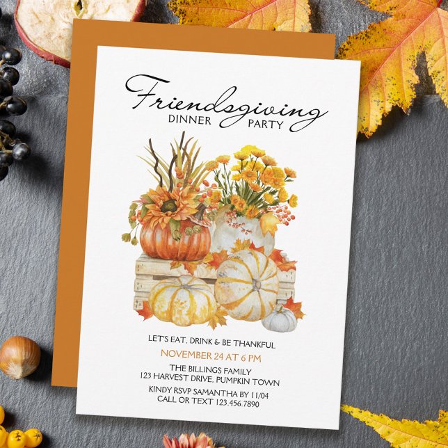 Invitation Citrouille Harvest Automne Fleurs Friendsgiving Dî (Créateur téléchargé)