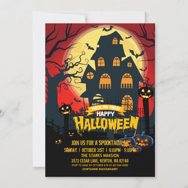 Invitation Citrouille Haunted House Spooktacular Halloween Pa (Devant)