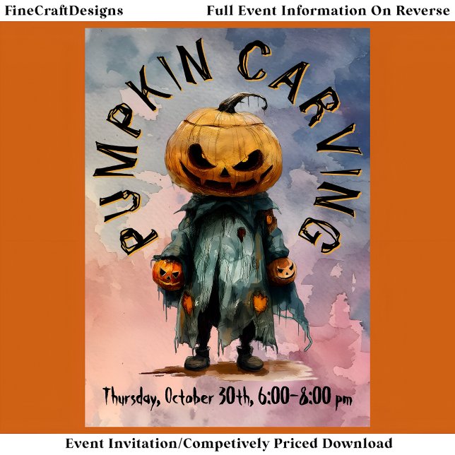 Invitation Citrouille Head Scarecrow Éffrayant Carving Party  (Créateur téléchargé)