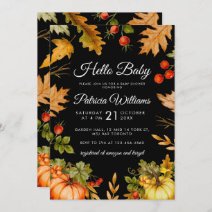 Invitation Citrouille Hello Baby Foliage Baby shower d'automn