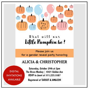 Invitation Citrouille Il ou Elle Révélation du sexe d'Hallowe