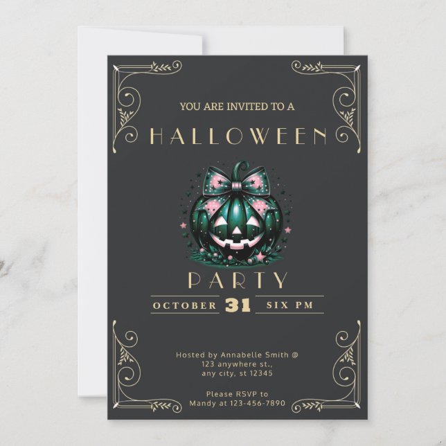 Invitation Citrouille Jack-O' Lantern Halloween Black & Or su (Devant)