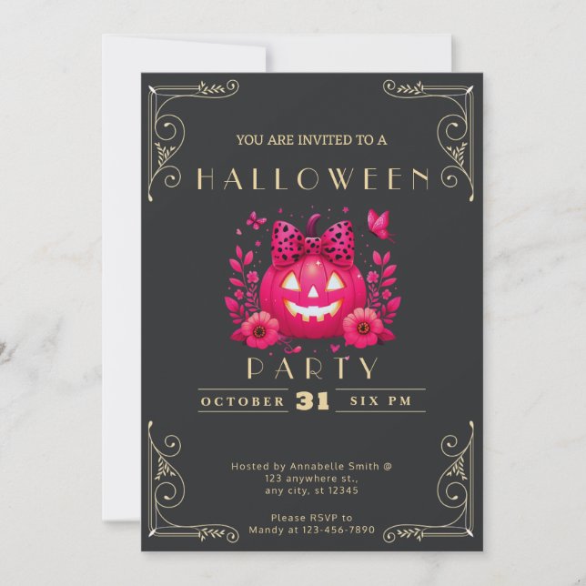 Invitation Citrouille Jack-O' Lantern Halloween Black & Or su (Devant)