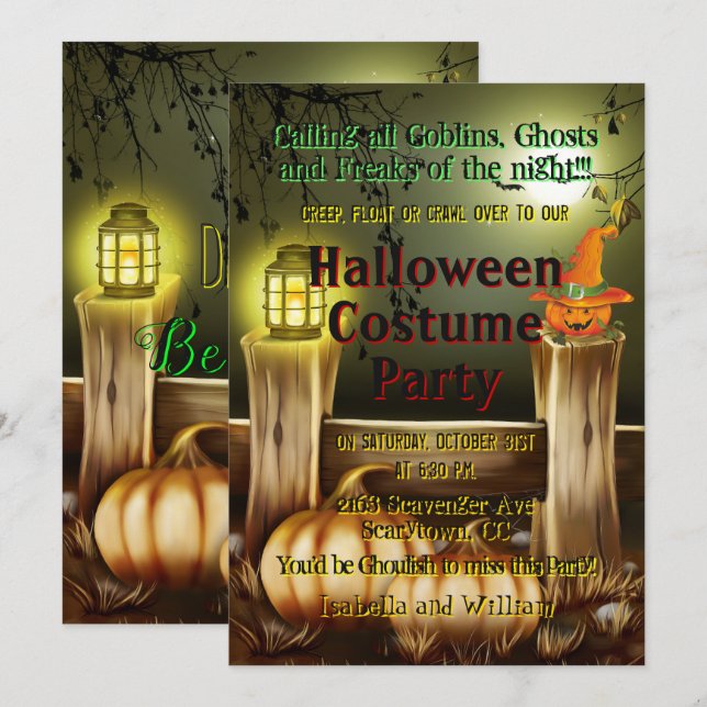 Invitation Citrouille Latern Léger Effrayer Halloween Costume (Devant / Derrière)