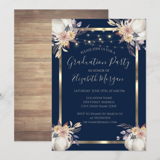 Invitation Citrouille, Lumières, Bois, Fête de Graduation de  (Devant / Derrière)