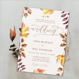Invitation Citrouille lumineux Autumn Leaf Monogram Crest Mar