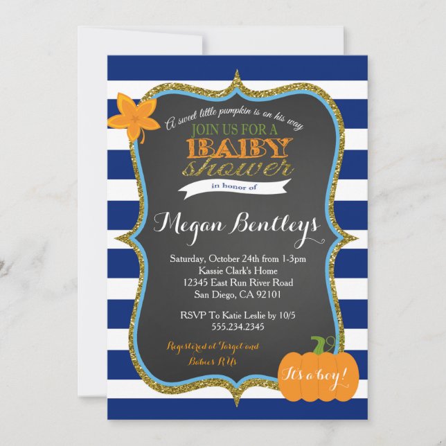 Invitation citrouille Marine Boy Baby shower (Devant)