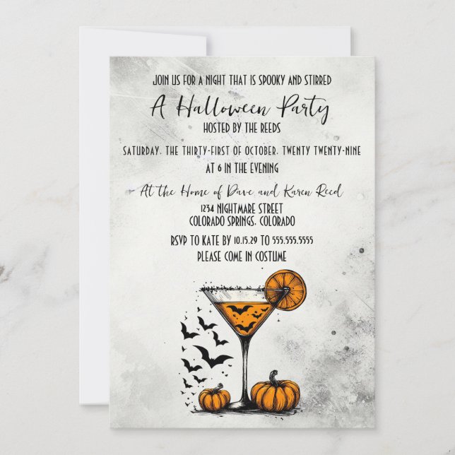 Invitation Citrouille Martini Halloween (Devant)