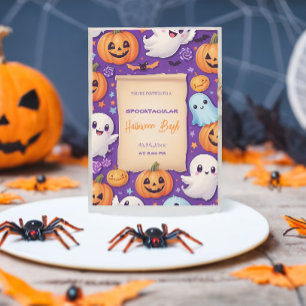Invitation Citrouille mignon Halloween Bash Orange Purple