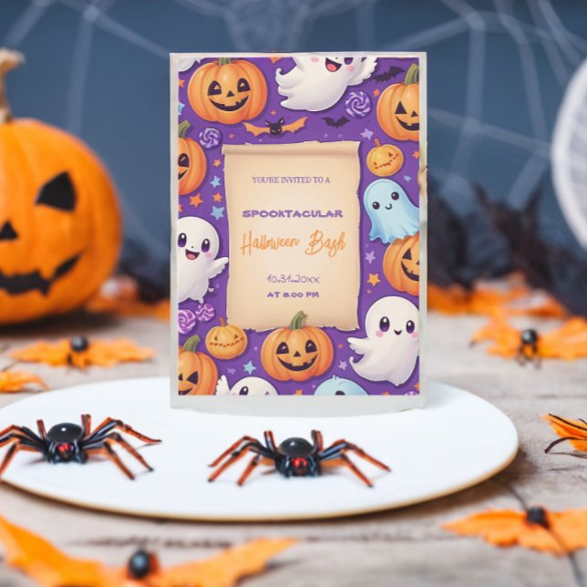 Invitation Citrouille mignon Halloween Bash Orange Purple (Créateur téléchargé)