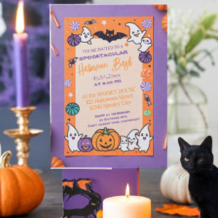 Invitation Citrouille mignon Halloween Bash Orange Purple