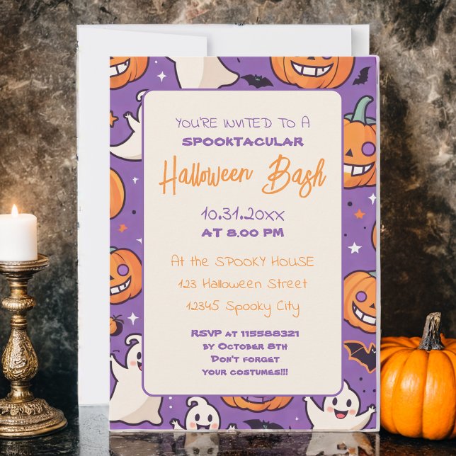 Invitation Citrouille mignon Halloween Bash Orange Purple (Créateur téléchargé)