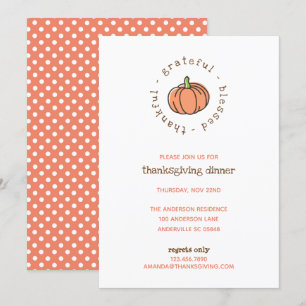 Invitation Citrouille mignon Merci Pois Thanksgiving