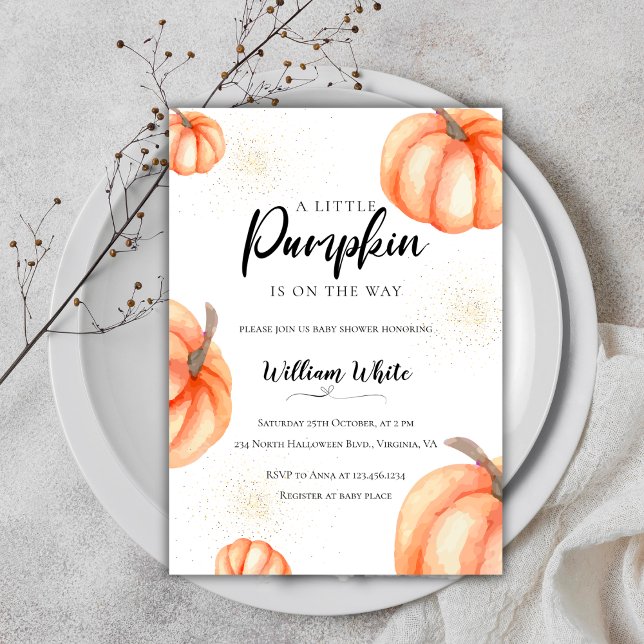 Invitation Citrouille moderne Orange Halloween Baby shower d' (Modern Orange Pumpkin Halloween Fall Baby Shower Invitation)