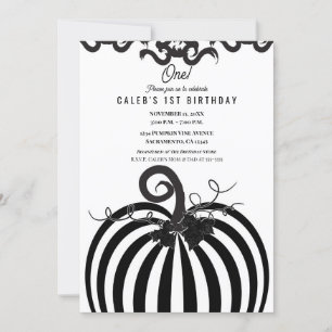 Invitation Citrouille noir et blanc Automne 1er anniversaire