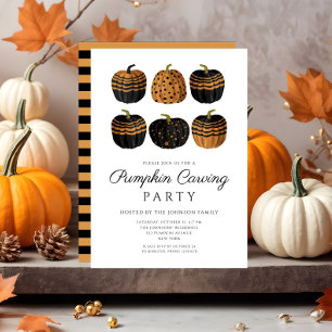 Invitation Citrouille noir orange mignon en sculpture Hallowe