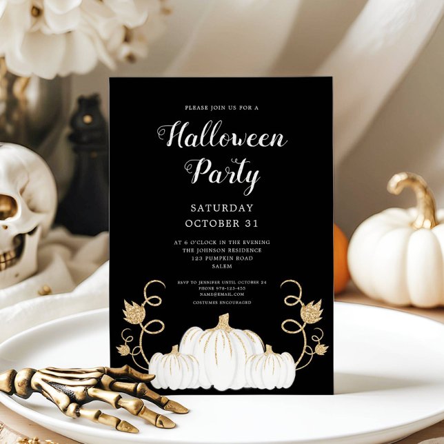 Invitation Citrouille noire mignonne Fête d'Halloween (Cute Black Pumpkin Halloween Party Invitation)
