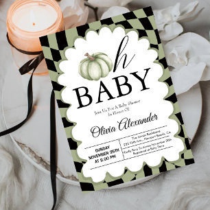 Invitation Citrouille Oh Baby Sage Vert À damiers Baby shower