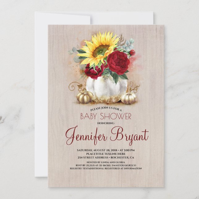 Invitation Citrouille or Floral Vase Rustique Baby shower de  (Devant)