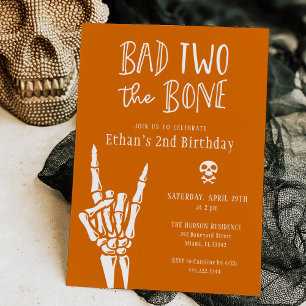 Invitation Citrouille Orange Bad Two The Bone 2nd Birthday Pa