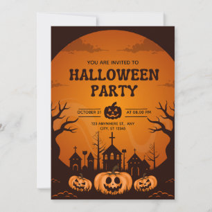 Invitation Citrouille Orange & Black Simple Halloween Party