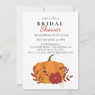 Invitation Citrouille orange de récolte d'automne avec fleurs