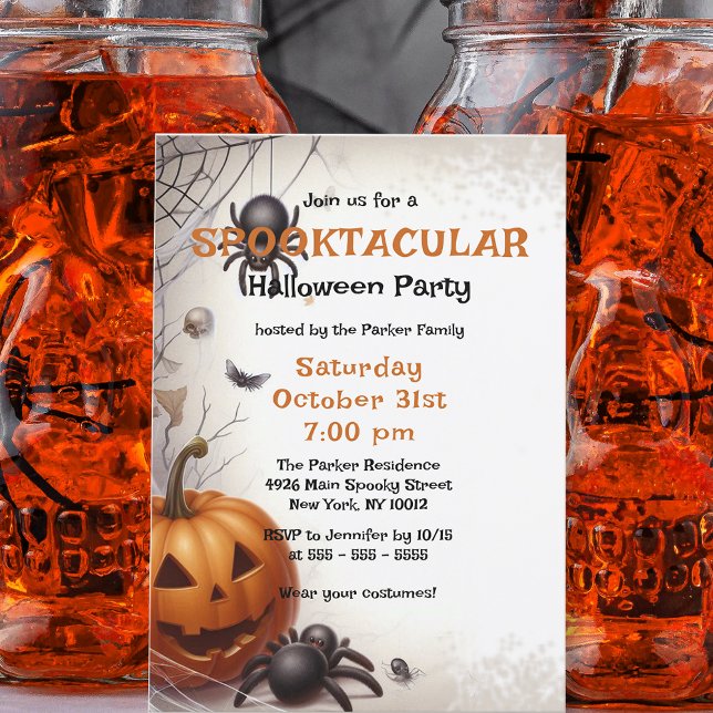 Invitation Citrouille orange effrayante et Halloween araignée (Créateur téléchargé)