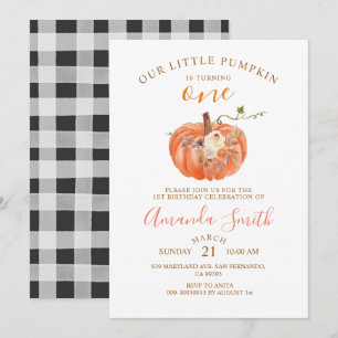 Invitation Citrouille orange fête son premier anniversaire fl
