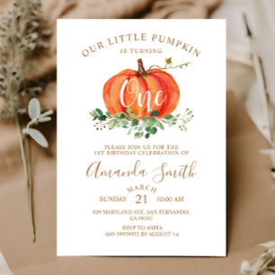 Invitation Citrouille orange fête son premier anniversaire fl