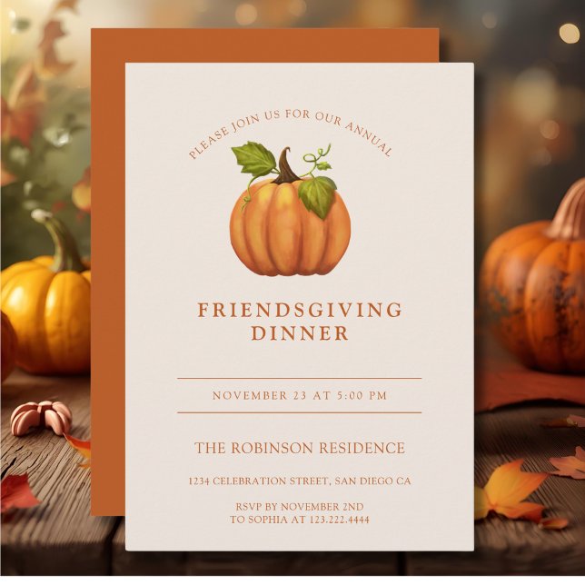Invitation Citrouille Orange Friendsgiving Thanksgiving (Créateur téléchargé)