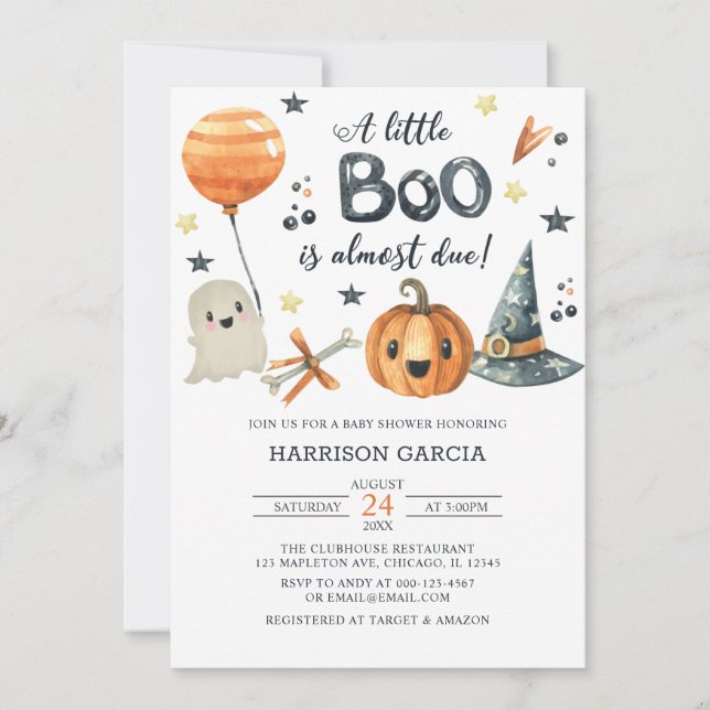 Invitation Citrouille Orange Halloween Un Petit Baby shower B (Devant)